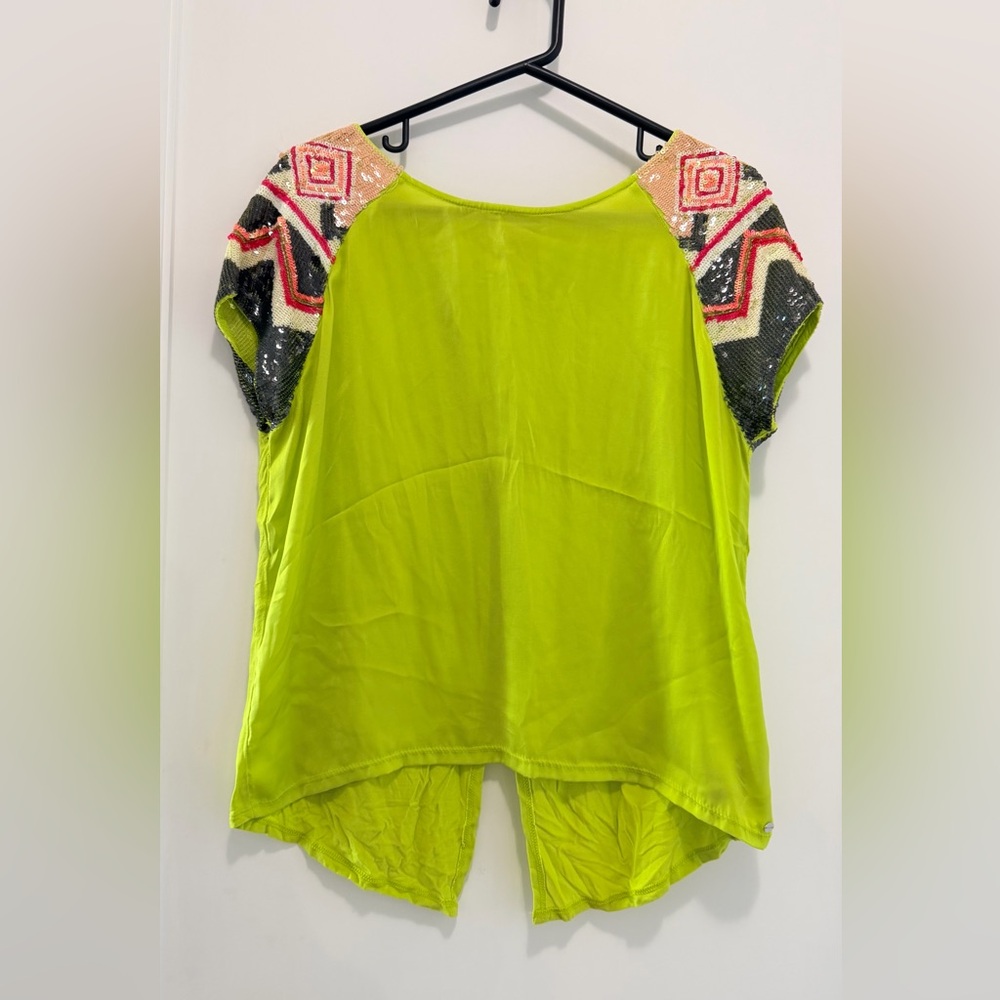 Guess Lime Green Top with Sequin Sleeves
